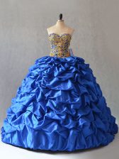 Cheap Blue Sweetheart Neckline Beading and Pick Ups Quince Ball Gowns Sleeveless Lace Up