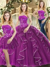  Purple Sleeveless Tulle Lace Up Quinceanera Dress for Sweet 16 and Quinceanera