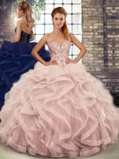  Tulle Sleeveless Floor Length Quinceanera Dress and Beading and Ruffles