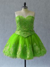 Sexy Ball Gowns Appliques and Embroidery Prom Gown Lace Up Tulle Sleeveless Mini Length