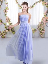 Stylish Lavender Lace Up Strapless Beading Court Dresses for Sweet 16 Chiffon Sleeveless Sweep Train