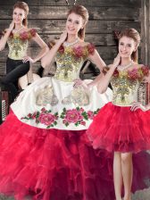  Pink And White Lace Up Sweet 16 Dress Sleeveless Floor Length Embroidery and Ruffles