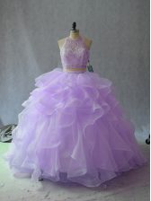  Halter Top Sleeveless Organza Quinceanera Dresses Beading and Ruffles Backless