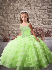  Sleeveless Beading and Ruffled Layers Lace Up Little Girls Pageant Dress Wholesale