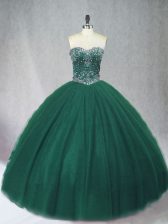  Floor Length Dark Green Vestidos de Quinceanera Tulle Sleeveless Beading