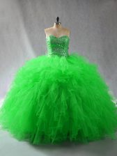  Ball Gowns Sweetheart Sleeveless Tulle Floor Length Lace Up Beading and Ruffles Ball Gown Prom Dress