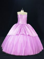  Floor Length Lilac Quinceanera Dresses Satin and Tulle Sleeveless Beading