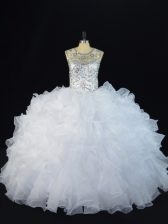  White Sleeveless Beading and Ruffles Floor Length Quinceanera Dresses