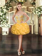 Amazing Mini Length Gold Prom Gown Sweetheart Sleeveless Lace Up