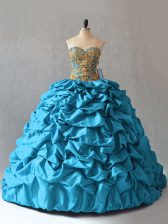  Sleeveless Brush Train Beading and Pick Ups Lace Up Sweet 16 Quinceanera Dress