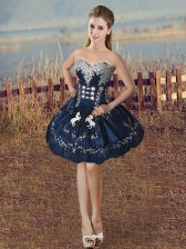 Elegant Mini Length Navy Blue Prom Evening Gown Sweetheart Sleeveless Lace Up