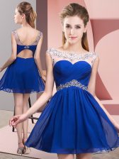  Scoop Sleeveless Backless Prom Evening Gown Royal Blue Taffeta