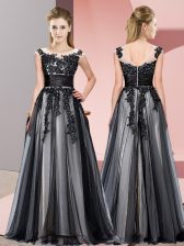 New Arrival Black Empire Beading and Lace Quinceanera Dama Dress Zipper Tulle Sleeveless Floor Length