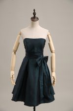 Nice Mini Length Peacock Green Dress for Prom Taffeta Sleeveless Bowknot