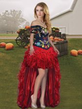 Captivating Sleeveless Embroidery and Ruffles Lace Up 