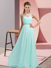  Sleeveless Floor Length Beading Backless Prom Dress with Light Blue