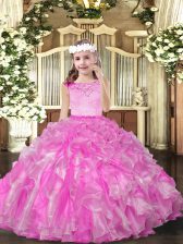 Cute Scoop Sleeveless Kids Formal Wear Floor Length Beading and Ruffles Lilac Organza