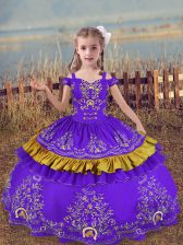  Floor Length Lace Up Pageant Dress Toddler Lavender for Wedding Party with Beading and Embroidery