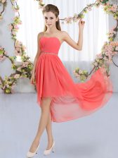 Fabulous Strapless Sleeveless Lace Up Quinceanera Court of Honor Dress Watermelon Red Chiffon
