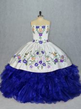  Floor Length Royal Blue Quinceanera Dress Tulle Sleeveless Beading and Embroidery