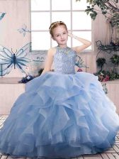 Custom Designed Floor Length Lavender Pageant Gowns Scoop Sleeveless Zipper