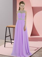 Noble Lavender Empire Scoop Sleeveless Chiffon Floor Length Zipper Beading Homecoming Dress