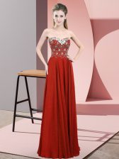  Rust Red Sleeveless Beading Floor Length Dress for Prom