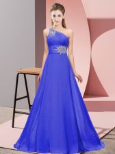 New Style Purple One Shoulder Neckline Beading and Ruching Prom Evening Gown Sleeveless Lace Up