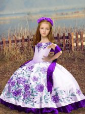  White Lace Up Pageant Dress for Womens Embroidery Sleeveless Floor Length