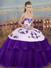 New Style Sweetheart Sleeveless Tulle Quinceanera Dresses Embroidery and Bowknot Lace Up