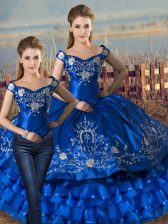 Pretty Sleeveless Lace Up Floor Length Embroidery and Ruffled Layers Quinceanera Dresses