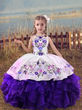  Floor Length Purple Kids Formal Wear Scoop Sleeveless Lace Up