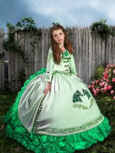  Sleeveless Sweep Train Embroidery and Ruffles Lace Up Kids Pageant Dress