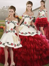  Sleeveless Lace Up Floor Length Embroidery and Ruffled Layers Vestidos de Quinceanera