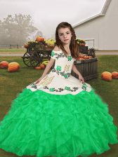  Organza Straps Sleeveless Lace Up Embroidery and Ruffles Little Girl Pageant Gowns in Green
