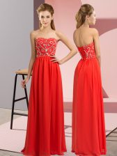  Chiffon Sweetheart Sleeveless Lace Up Beading Prom Gown in Red