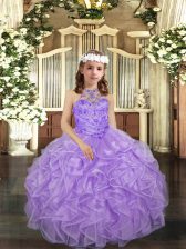  Sleeveless Lace Up Floor Length Beading and Ruffles Pageant Gowns For Girls