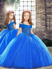  Sleeveless Child Pageant Dress Brush Train and Beading