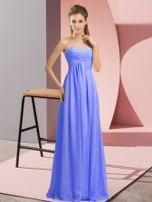 Glamorous Lavender Empire Sweetheart Sleeveless Chiffon Floor Length Lace Up Beading Homecoming Dress