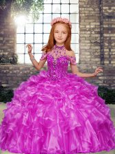 Best Sleeveless Lace Up Floor Length Beading and Ruffles Pageant Gowns For Girls