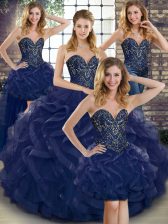 Customized Tulle Sleeveless Floor Length Quinceanera Dresses and Beading and Ruffles