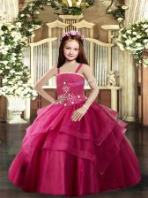  Straps Sleeveless Lace Up Pageant Dress Womens Red Tulle