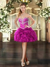 Latest Sleeveless Lace Up Mini Length Beading and Ruffles 