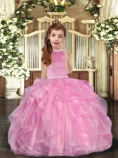  Baby Pink Sleeveless Beading and Ruffles Floor Length Little Girl Pageant Dress