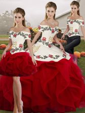  Sleeveless Embroidery and Ruffles Lace Up Quince Ball Gowns