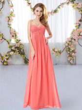  Empire Quinceanera Dama Dress Watermelon Red Sweetheart Chiffon Sleeveless Floor Length Zipper