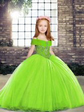  Straps Sleeveless Brush Train Lace Up Pageant Dress Tulle