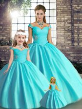 Beautiful Beading Quinceanera Gowns Aqua Blue Lace Up Sleeveless Floor Length