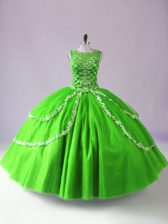 New Style Green Tulle Zipper Sweet 16 Dress Sleeveless Floor Length Beading and Appliques