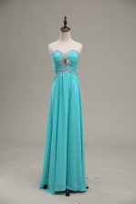 Smart Chiffon Sweetheart Sleeveless Lace Up Beading and Ruching Prom Party Dress in Aqua Blue